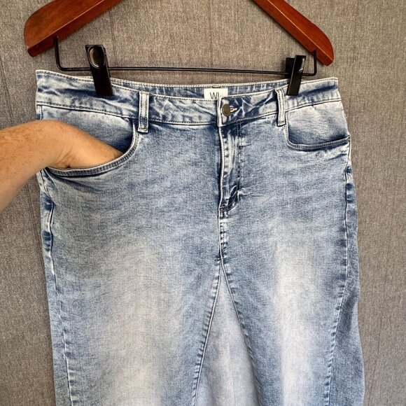 Wash Lab Denim Pieced Two Tone Sky Blue Stretch Boho Long Midi Skirt Size 32 - Picture 6 of 12